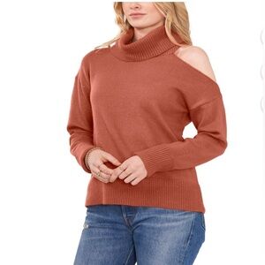 1. State Terra Cotta Cold Shoulder Cut Out Turtleneck Sweater- NWT